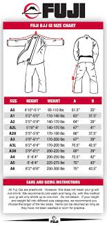Fuji Judo Size Chart Bjj Kimono Size Chart Bjj Uniform Size
