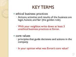 Key Terms Ethical Business Practices Actions Activities And Results Of The Business Are Legal Honest And Business Ethics Business Practices Leadership Ppt