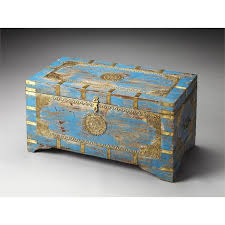 Not available for pickup and same day delivery. Butler Specialty Artifacts Storage Trunk Coffee Table In Blue 3387290
