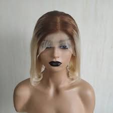 ombre blonde highlight lace front European Human Hair long curly 14″ Wig