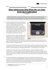 Some social media sites use. Commonlit What Adolescents Miss When We Let Them Grow Up In Cyberspace Student Pdf Name Class What Adolescents Miss When We Let Them Grow Up In Course Hero