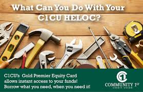 A home equity line of credit — also known as a heloc — is a revolving line of credit, much like a credit card. Community 1st Credit Union