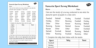 favorite sport data collection year 5 worksheet tally