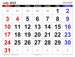 July 2022 Calendar Templates For Word Excel And Pdf