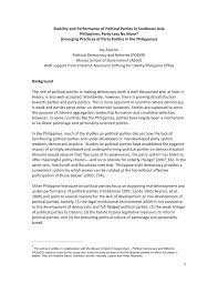 Political parties quizzes about important details and events in every section of the book. Pdf Stability And Performance Of Political Parties In Southeast Asia Philippines Party Less No More Emerging Practices Of Party Politics In The Philippines
