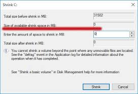 How Do I Fix Size Of Available Shrink Space In Mb Is 0 Space Shrink Management