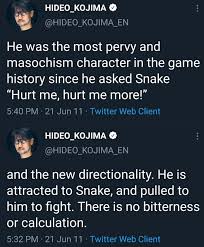Kojimas insight into Gray FoxFrank Jaeger : rmetalgearsolid