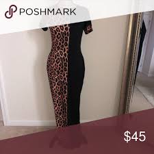 Leopard Print Black Split Dress Split Dress Spandex Dress Boutique Dresses