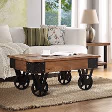 4.2 out of 5 stars 22. Amazon Com Distressed Coffee Table Rustic Living Room Table With Wheels And Storage Space Solid Elm Wood Home Kitchen