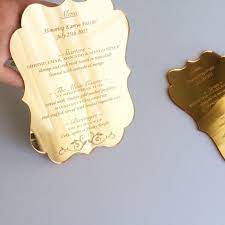 Price Per One Menu For Bulk Orders Please Message Us Shown In Mirrored Gold Cheap Wedding Invitations Acrylic Wedding Invitations Gold Wedding Decorations