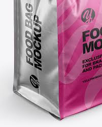 Matte Metallic Food Bag Mockup Half Side View High Angle Shot In Bag Sack Mockups On Yellow Images Object Mockups