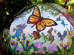 Rough up the surface with sandpaper if needed for better paint adhesion. Hand Painting Garden Rocks Flowers And Fairies Feltmagnet