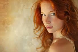 An enchanting portrait capturing the charisma of a young freckled redhead  woman