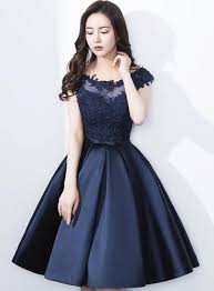 Navy Blue Homecoming Dress 2018 Applique Party Dress Knee Length Formal Dress Blue Homecoming Dresses Knee Length Bridesmaid Dresses Homecoming Formal Dresses