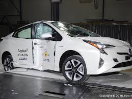 Euro ncap frontal impact takes place at 64 km/h, 40% of the width of the car striking a deformable barrier. Toyota Prius Pole Crash Test 2016 After Crash