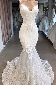 Spaghetti Straps Sweetheart Lace Mermaid Wedding Dresses Trumpet Style Bridal Gowns In 2020 Lace Mermaid Wedding Dress Fit And Flare Wedding Dress Ball Gowns Wedding