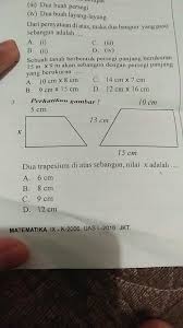 By jendela ilmu — 1 dec 2015 — 3 comments — bank soal , smp , soal matematika smp. Dua Trapesium Diatas Sebangun Nilai X Adalah Brainly Co Id