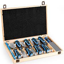 OnYolk Wood Chisel Set, 12-Piece Chisel Set with 8-Piece CR-V Wood Chisel,  1 pc Honing Guide, 1pc Sharpening Stone and 2 pc Carpenter Pencils, Wooden  Solid Case for Carpentry Woodworking, Carving :