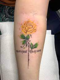 Tribute Rose Tattoo Tattoos For Dad Memorial Yellow Rose Tattoos Rose Tattoo Forearm