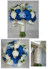 Royal blue, silver grey and white is a very popular wedding color palette. Silk Wedding Bouquets The Floral Touch Uk South Yorkshire