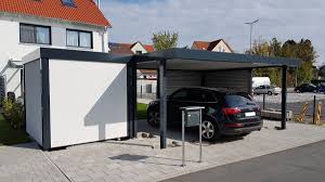 Doppel Carport Aus Stahl Mit Gerateraum Abstellkammer Seitlich Angebaut Carport Stahl Stahlcarport Carport