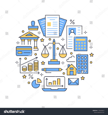 Financial Accounting Circle Poster Flat Line Icons Bookkeeping Brochure Concept Tax Optimization Firm Accountant P Abstract Pattern Line Icon Poster Design