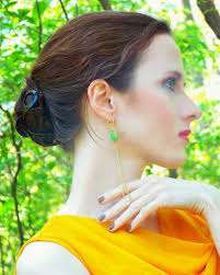 Green Jasper Long Gold Dangle Chain Earrings