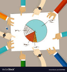 pie chart team work on paper looking to business