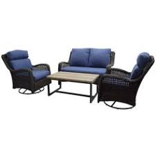 Better Homes Gardens Ravenbrooke 4 Piece Patio Furniture Conversation Set Wicker With Swivel Chairs Walmart Com Rattan Patio Furniture Blue Cushions Wicker Patio Furniture