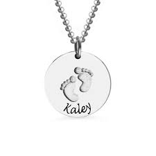 Memory Baby Footprints Name Necklace Sterling Silver
