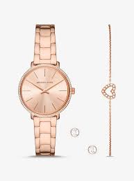 Us $56.75 |luxury guou bling rose gold crystal bracelet quartz wristwatches wrist watch for women ladies no fade 3 year warranty. Mini Pyper Pave Rose Gold Tone Watch Bracelet And Stud Earrings Set Michael Kors