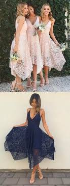 A Line V Neck Asymmetrical Pearl Pink Lace Bridesmaid Dress Wedding Guest Outfit Summer Wedding Guest Dress Wedding Guest Outfit Spring