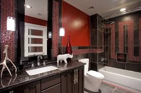 Ceramic tiles in beige color can match perfectly well with the ambiance of your minimalist bathroom as it renders a warm and earthy atmosphere to the area. Red Black And White Interiors Living Rooms Kitchens Bedrooms
