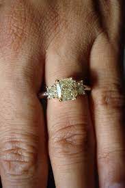 Light Yellow Diamond Ring Three Stone Yellow Diamond Engagement Ring Yellow Stone Engagement Ring Three Stone Engagement Rings Engagement Rings On Finger