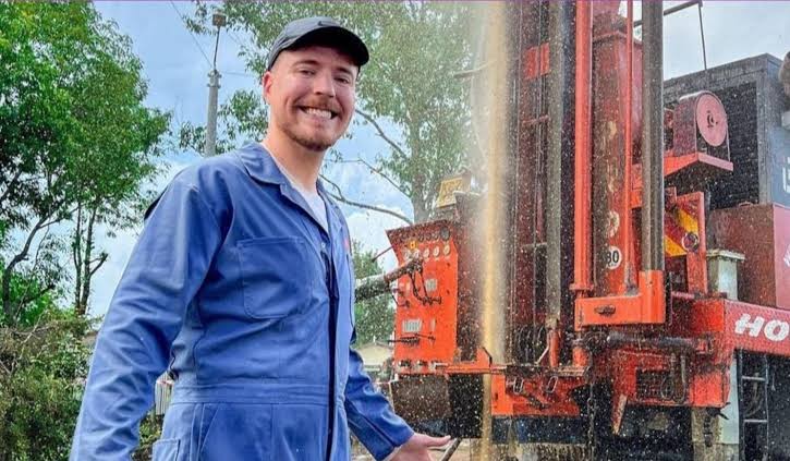 Mr Beast, at one of his borehole drilling projects during his visit to Kenya