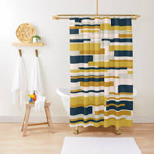 Out of the 11,410 bathrooms analyzed, we found that only 1.20% of bathrooms have a blue color design. Wright Modern Geometric Abstract In Mustard Yellow Navy Blue And Pale Blush Shower Curtain By Kierkegaard Yellow Bathroom Decor Brown Bathroom Ideas Yellow Bathrooms