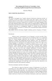 Pdf Determining The Priority In Vocabulary When Learning English Through Electronic Dictionaries