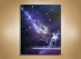 Storm Original Painting Lightning Thunder Storm Wall Art Painting On Canvas Spray Paint Art Oil Painting Landscape Space Art Spray Paint Art Art Painting Lightning Art