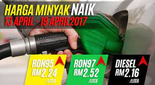 Harga minyak petrol diesel mingguan dan dunia di stesen minyak petronas, petron, shell, caltex dan bhp 27 mei hingga 2 jun 2021 (bulan 5) naik turun kekal kerajaan terdahulu pernah melaksanakan kaedah yang sama bermula 29 mac 2017 berdasarkan penetapan harga runcit minyak yang diproses. Harga Minyak Untuk 13 April Hingga 19 April 2017 Naik
