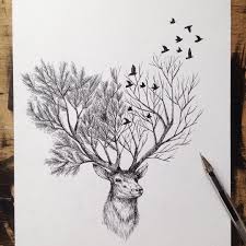 In His Latest Series Of Illustrations Alfred Basha Depicts A Series Of Images Where Animals Merge With The Natural World Trees Pen Illustration Art Drawings