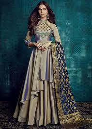 Featuring A Designer Grey Readymade Floor Length Kameez In Art Silk Designed With Beautiful Resham And Z Silk Anarkali Suits Indian Dresses Indian Bridal Dress