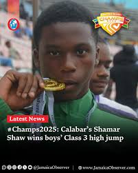 Calabar High's Shamar Shaw won the gold medal in an exciting boys' Class  Three high jump