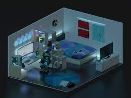 Sky Blue Chill 3d Gaming Room Design Game Room Design Video Game Room Design Cool Room Designs