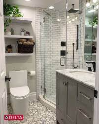 Small Bathroom Inspiration With Delta Matte Black Faucets And Raincan Shower Head Full Bathroom Remodel Small Bathroom Inspiration Bathroom Remodel Shower