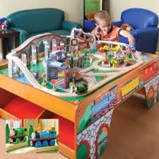 Wood Train Table W Talking Thomas Percy For Kids Trains Train Table Wood Train Wooden Train Table