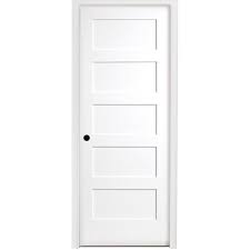 I am replacing a few interior doors and i need to know if the existing door is right handed or left handed so i have them drilled correctly. Steves Sons 28 In X 80 In 5 Panel Shaker White Primed Right Hand Solid Core Wood Single Prehung Interior Door With Nickel Hinges L64m5nnnlerhn The Home Depot