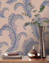 Holden decor fawning cream and rose gold feather wallpaper. Rasch Eden Feather Blue 310313 Wallpaper Central