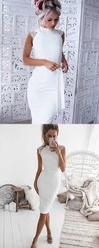 High Neck White Tight Lace Bodice Satin Sheath Club Dress In 2020 White Short Dress White Cocktail Dress Cocktail Dress Classy