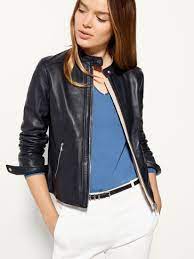 Cazadora De Piel Azul Marino Piel Mujer Leather Jackets Women Navy Blue Leather Jacket Leather Jacket