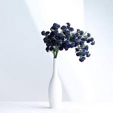 Pot for memorial vase with artificial blue roses and scabiosa. 2 Navy Blue 33 In Chrysanthemum Mums Bushes Silk Artificial Flowers